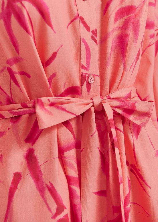 Perzikkleurige en roze maxi-jurk met palmbladerenprint