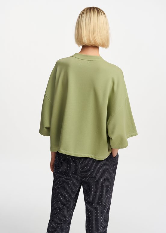 Lichtkaki sweater met korte mouwen en pailletten