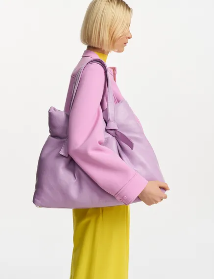 Lilac faux leather shopper bag