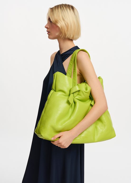 Green faux leather shopper bag