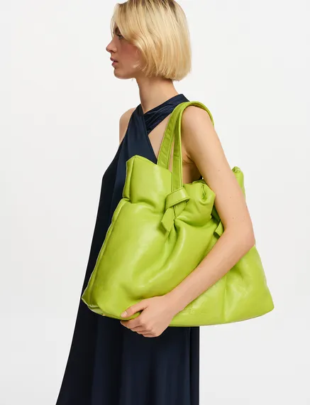 Green faux leather shopper bag