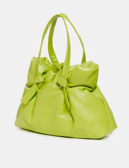 Green faux leather shopper bag