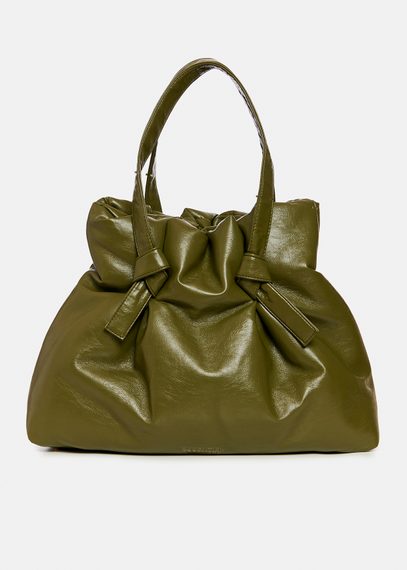 Khaki faux leather shopper bag