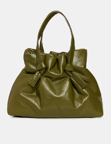 Khaki faux leather shopper bag