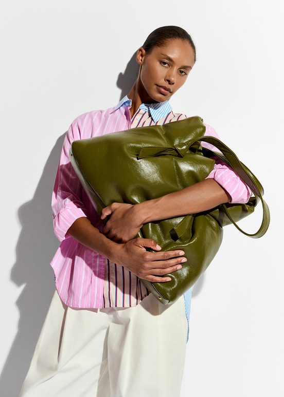 Khaki faux leather shopper bag