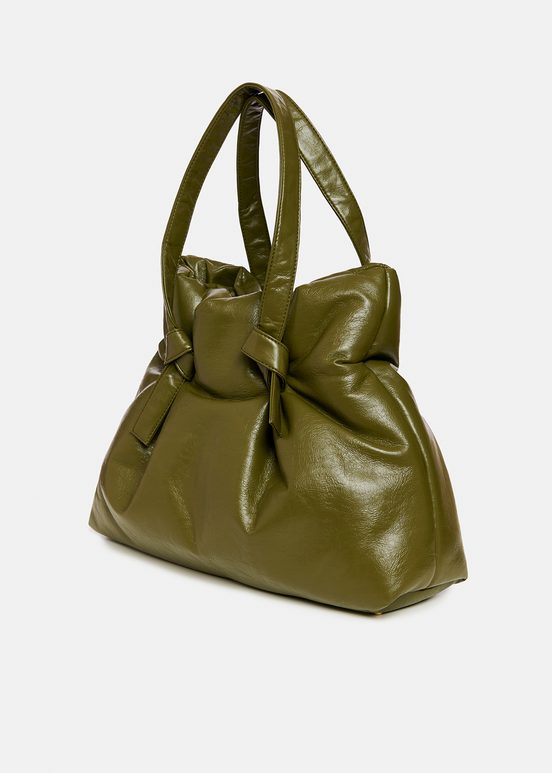 Khaki faux leather shopper bag