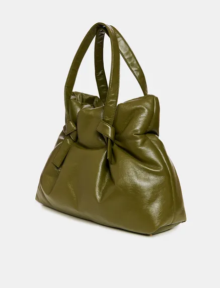 Khaki faux leather shopper bag