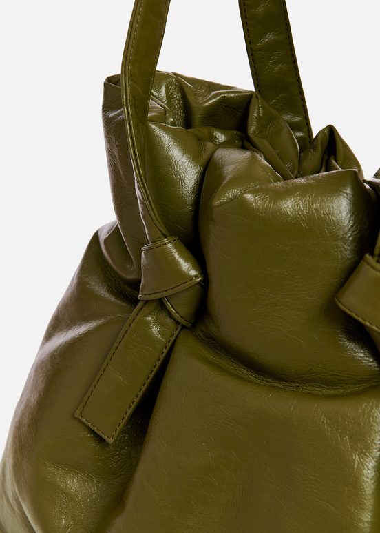 Khaki faux leather shopper bag