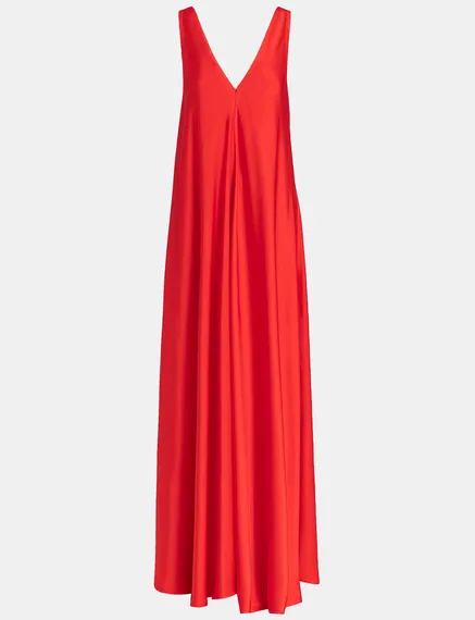 Rotes Maxikleid mit V-Ausschnitt