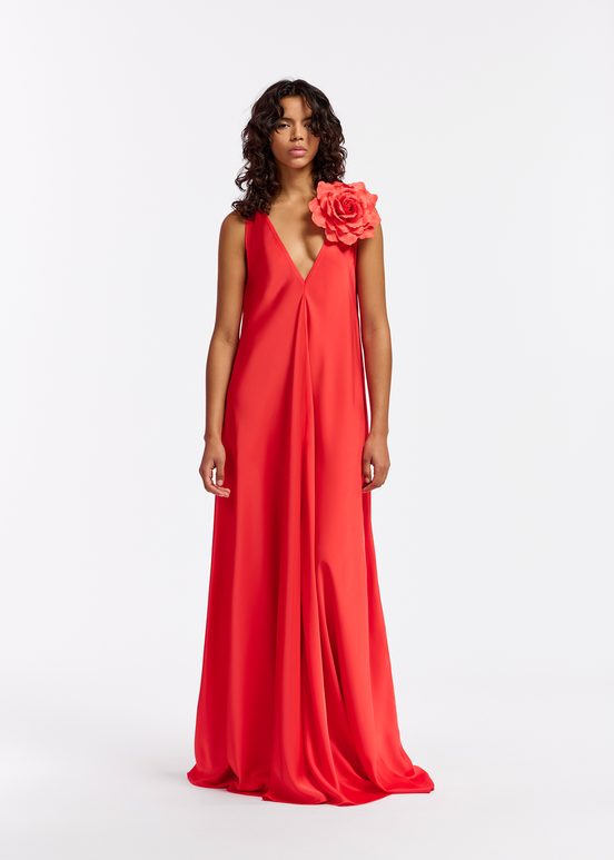 Red V-neck maxi-length dress