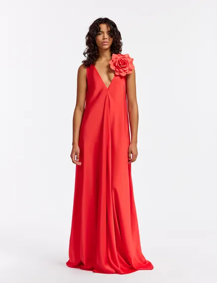 Red V-neck maxi-length dress