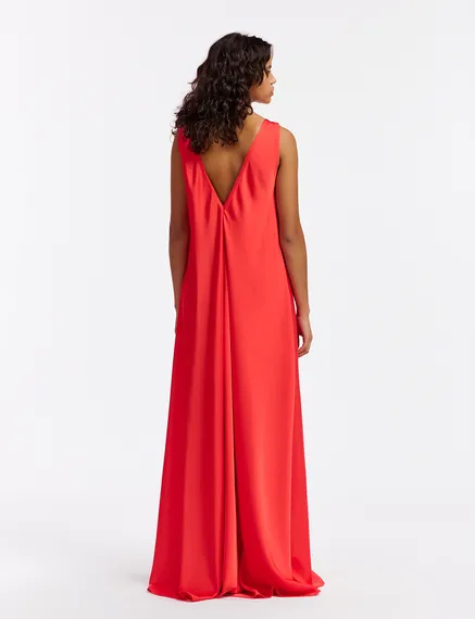 Red V-neck maxi-length dress