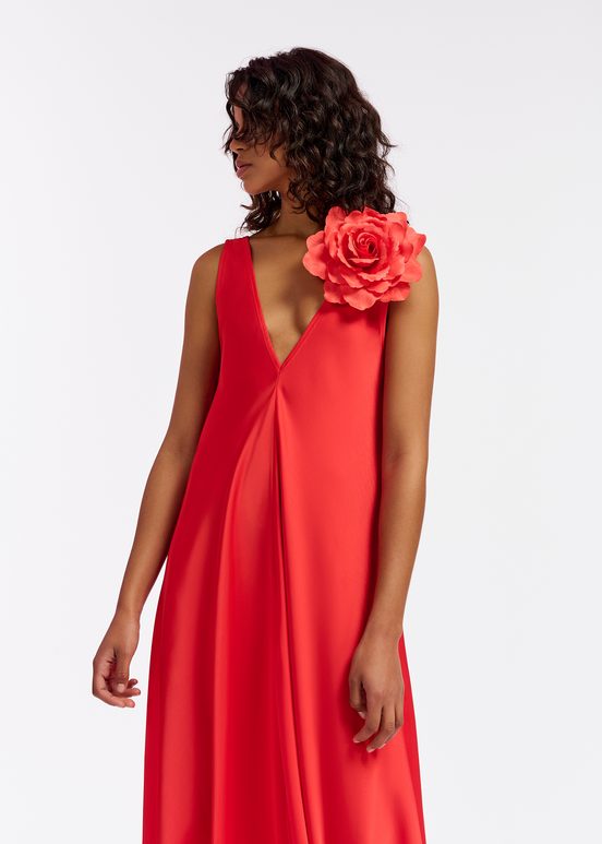 Red V-neck maxi-length dress