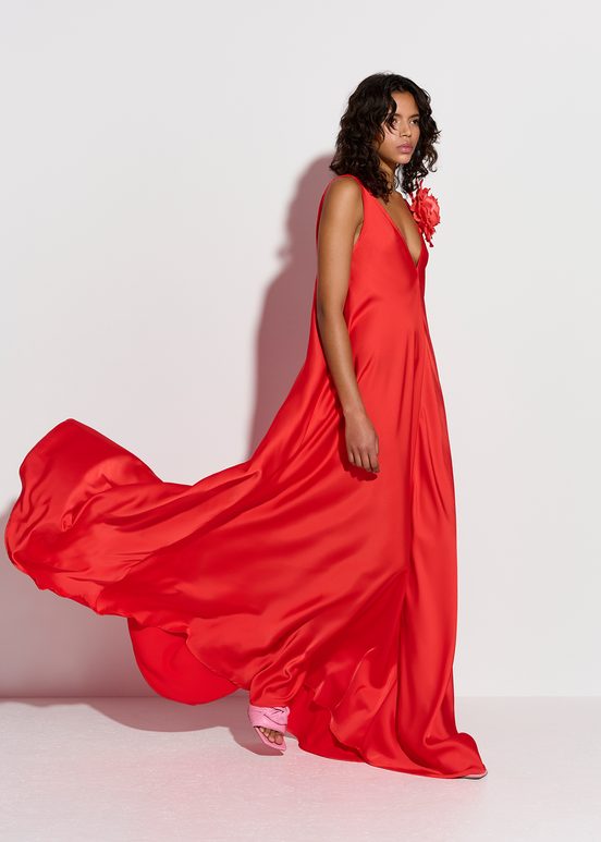 Red V-neck maxi-length dress