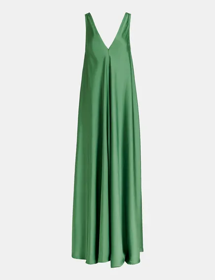 Green V-neck maxi-length dress