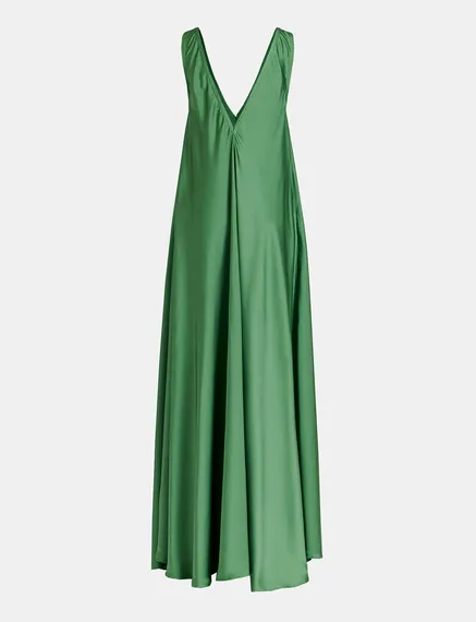 Green V-neck maxi-length dress