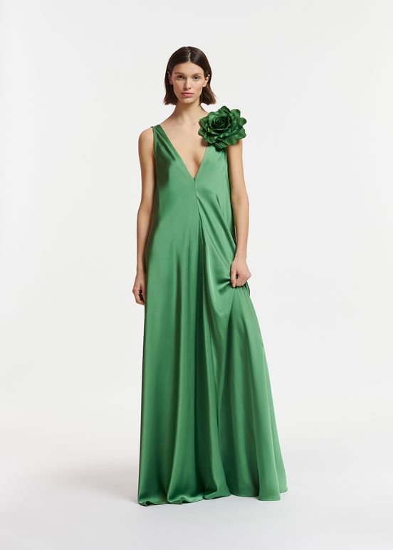 Green V-neck maxi-length dress