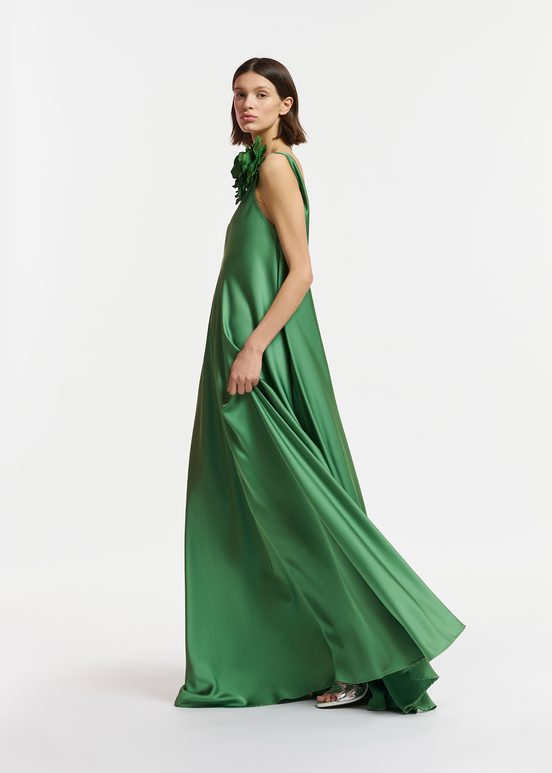 Green V-neck maxi-length dress