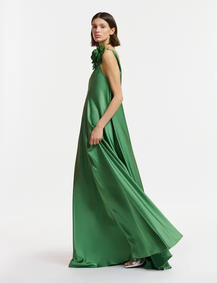 Green V-neck maxi-length dress