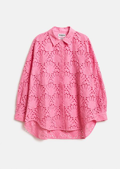 Roze katoenen overhemd in broderie anglaise