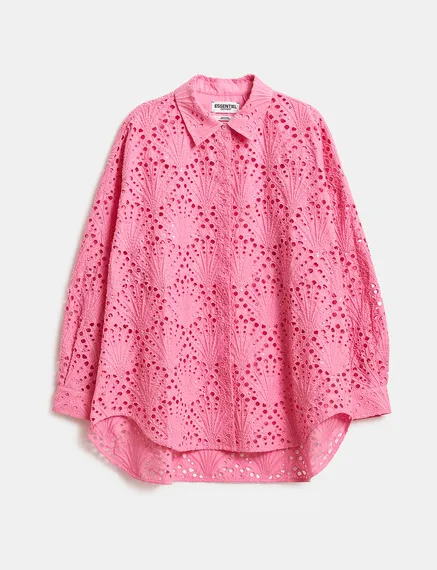 Roze katoenen overhemd in broderie anglaise