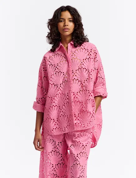 Pink broderie anglaise cotton shirt