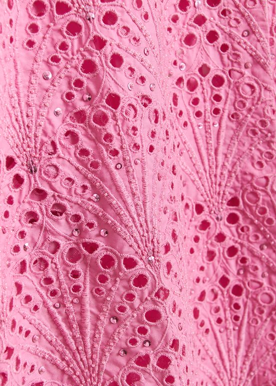 Roze katoenen overhemd in broderie anglaise