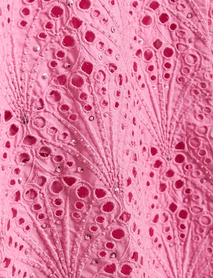 Roze katoenen overhemd in broderie anglaise