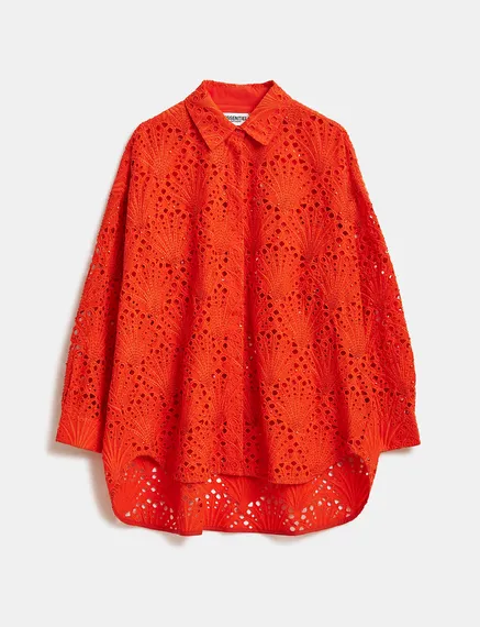 Red broderie anglaise cotton shirt