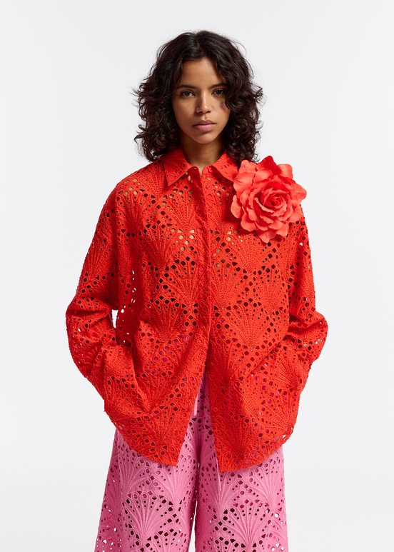 Red broderie anglaise cotton shirt