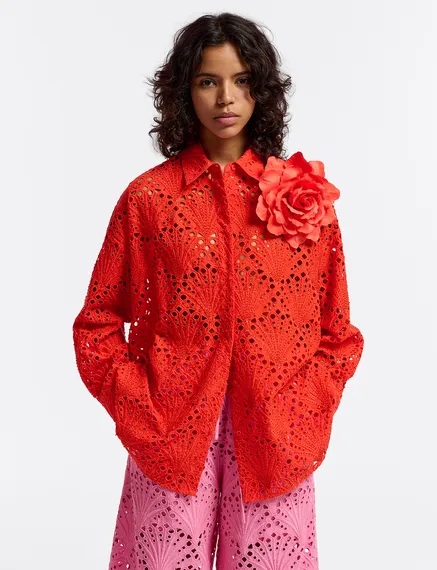 Red broderie anglaise cotton shirt