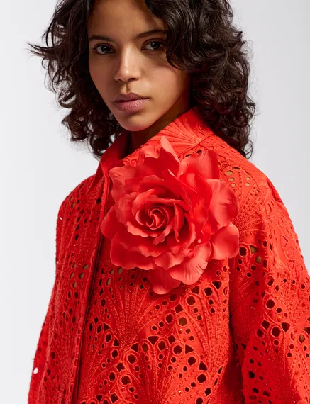 Red broderie anglaise cotton shirt