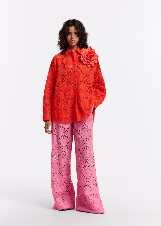 Red broderie anglaise cotton shirt