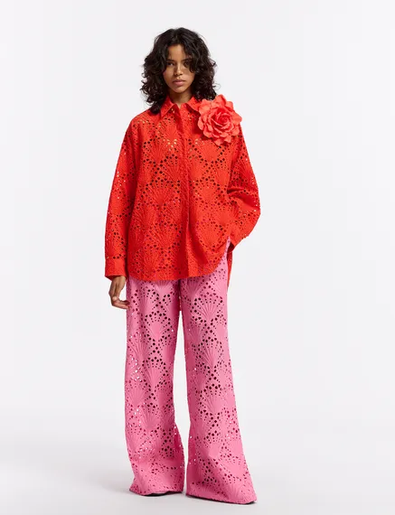 Red broderie anglaise cotton shirt