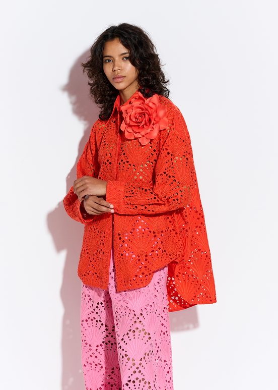 Red broderie anglaise cotton shirt