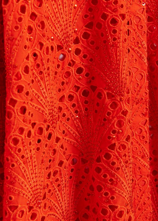 Rood katoenen overhemd in broderie anglaise