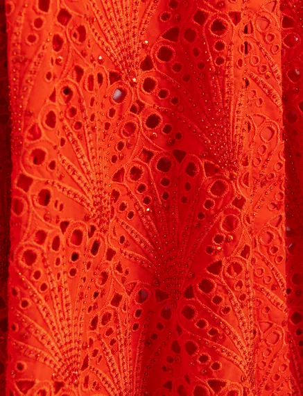 Rood katoenen overhemd in broderie anglaise