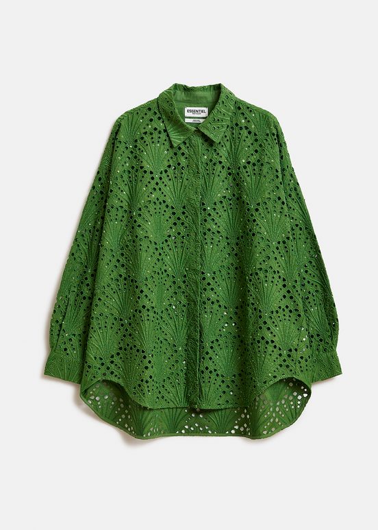 Chemise en broderie anglaise de coton vert foncé