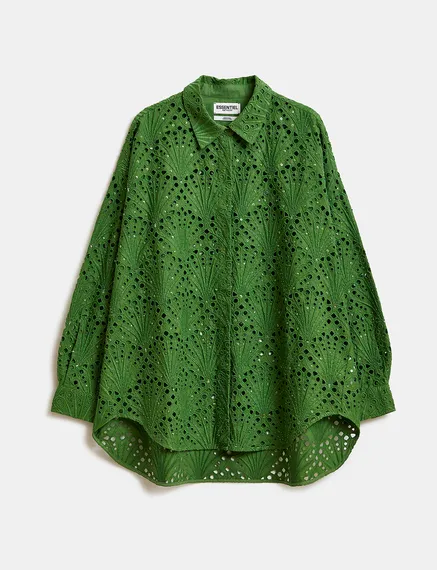 Dark green broderie anglaise cotton shirt