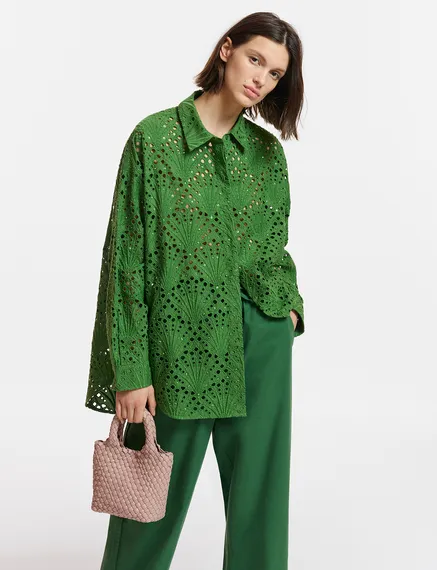 Dark green broderie anglaise cotton shirt