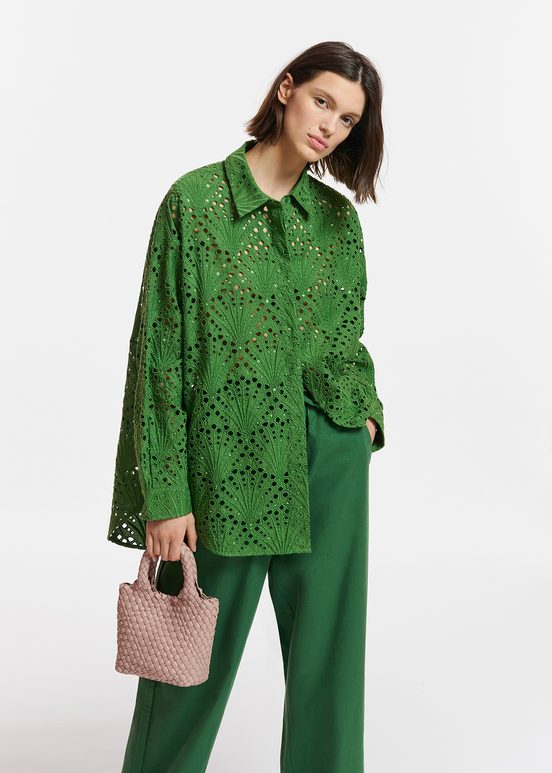 Dark green broderie anglaise cotton shirt