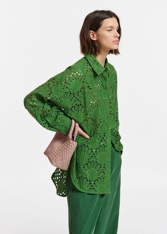 Dark green broderie anglaise cotton shirt