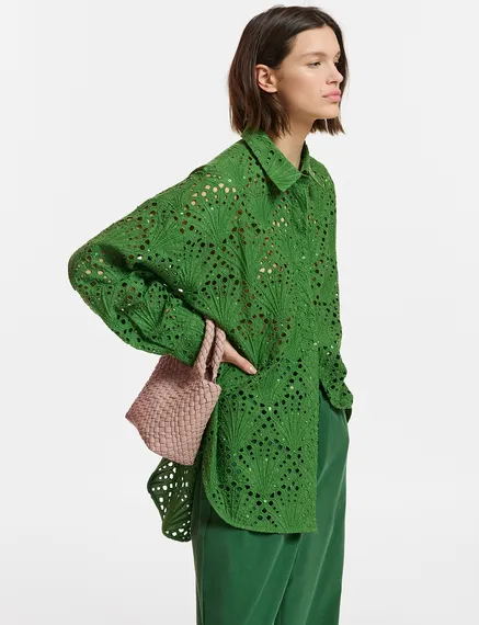 Dark green broderie anglaise cotton shirt