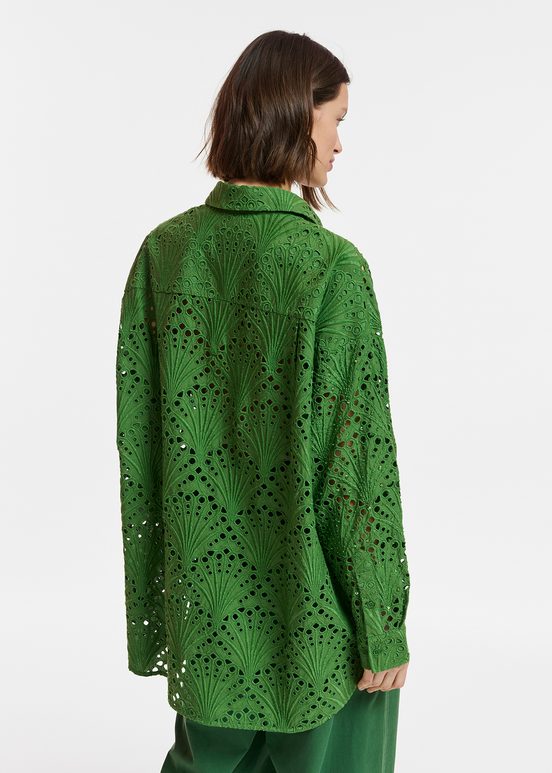 Chemise en broderie anglaise de coton vert foncé