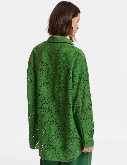 Dark green broderie anglaise cotton shirt