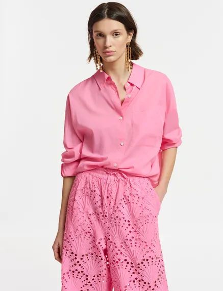 Chemisier oversize rose en voile de coton