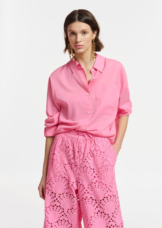 Roze oversized hemd van katoenen voile