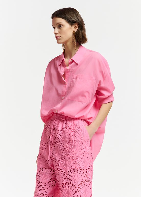 Roze oversized hemd van katoenen voile