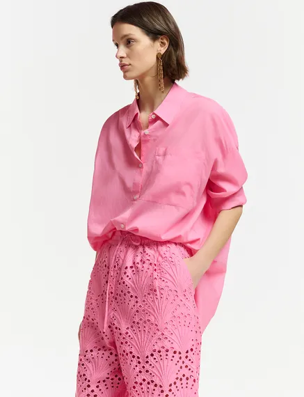 Roze oversized hemd van katoenen voile