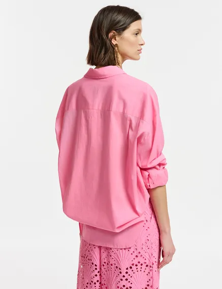 Roze oversized hemd van katoenen voile